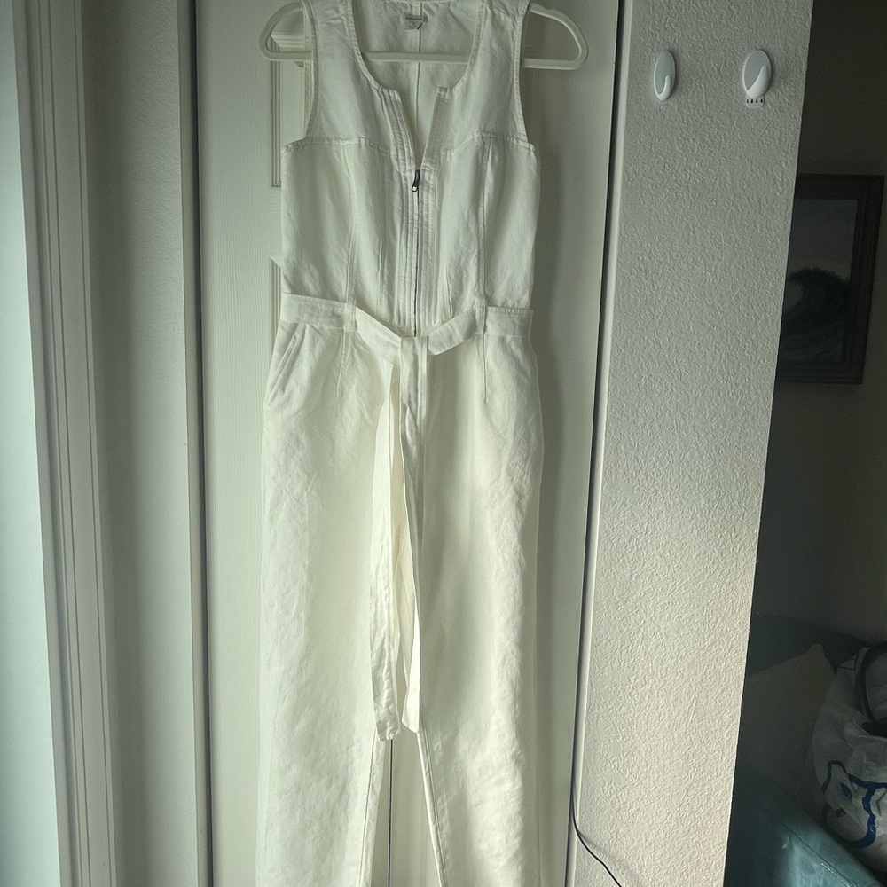 Sundance White Sleeveless Utility Zip Jumpsuit with Tie Belt - Cotton Linen - Picture 7 of 16